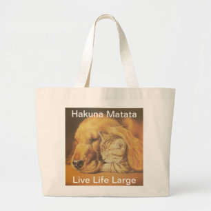 Beautiful Amazing Cat and Dog Cuddling Art Print Large Tote Bag