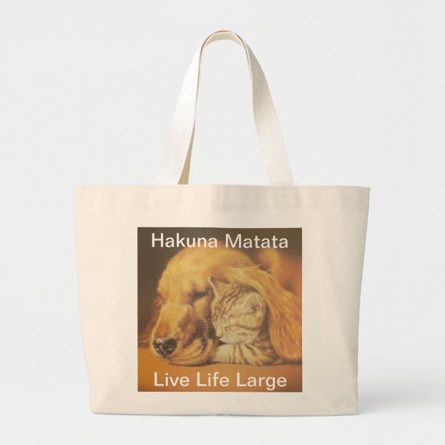 Beautiful Amazing Cat and Dog Cuddling Art Print Large Tote Bag (Front)