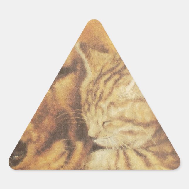 Beautiful Amazing Cat and Dog Cuddling Art Print Triangle Sticker (Front)