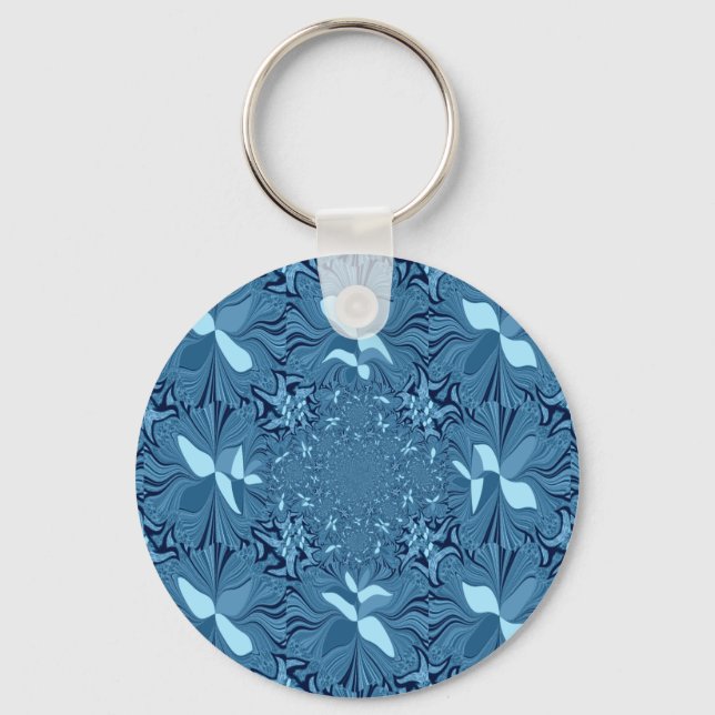 Beautiful Amazing Iridescent Blue Kaleidoscope Art Key Ring (Front)