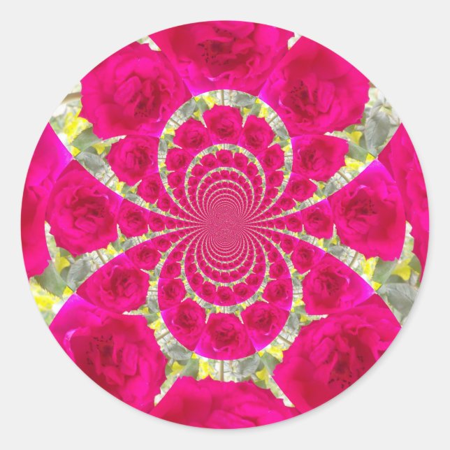 Beautiful Amazing Red Roses Kaleidoscope Pattern Classic Round Sticker (Front)