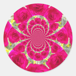 Beautiful Amazing Red Roses Kaleidoscope Pattern Classic Round Sticker
