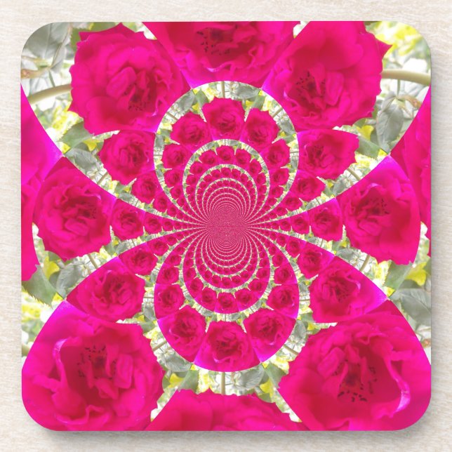 Beautiful Amazing Red Roses Kaleidoscope Pattern Coaster (Front)