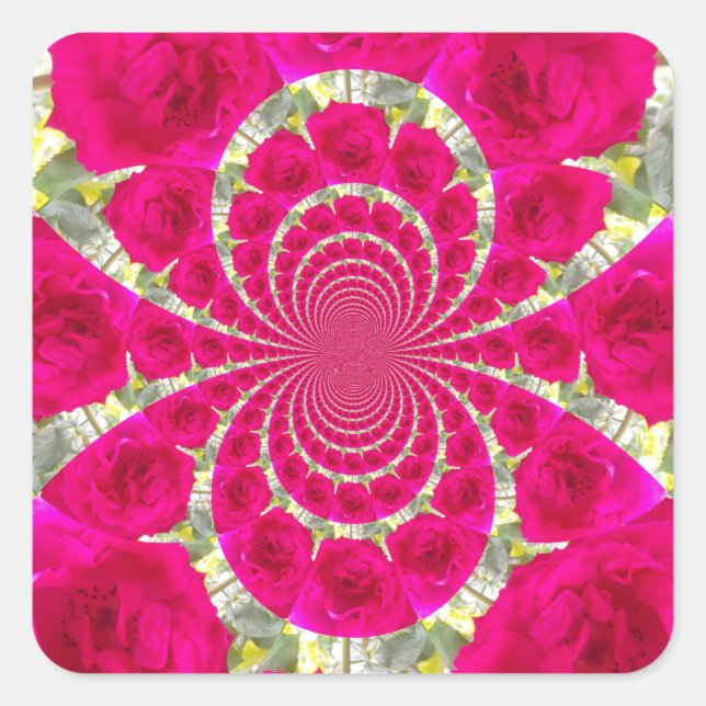 Beautiful Amazing Red Roses Kaleidoscope Pattern Square Sticker (Front)