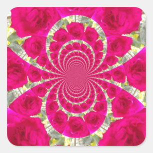 Beautiful Amazing Red Roses Kaleidoscope Pattern Square Sticker