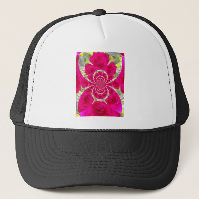 Beautiful Amazing Red Roses Kaleidoscope Pattern Trucker Hat (Front)
