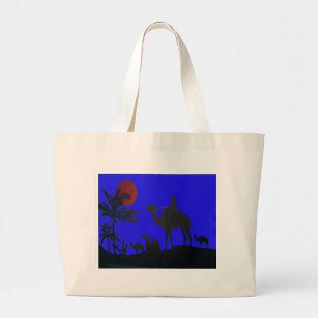 Beautiful Amazing Sunset Camel Safari Art Print Large Tote Bag (Front)