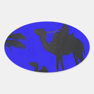 Beautiful Amazing Sunset Camel Safari Art Print Oval Sticker