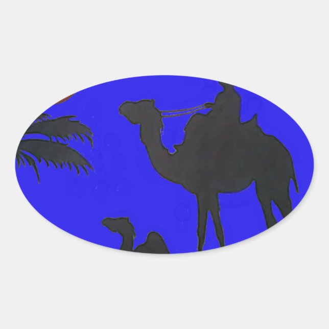 Beautiful Amazing Sunset Camel Safari Art Print Oval Sticker (Front)