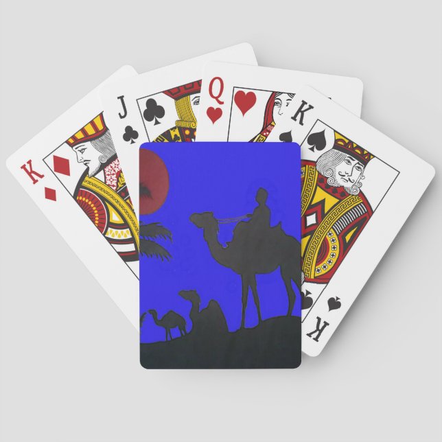 Beautiful Amazing Sunset Camel Safari Art Print Playing Cards (Back)