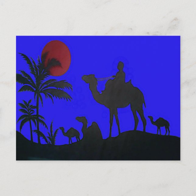 Beautiful Amazing Sunset Camel Safari Art Print Postcard (Front)