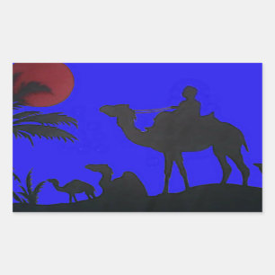 Beautiful Amazing Sunset Camel Safari Art Print Rectangular Sticker
