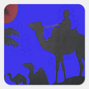 Beautiful Amazing Sunset Camel Safari Art Print Square Sticker
