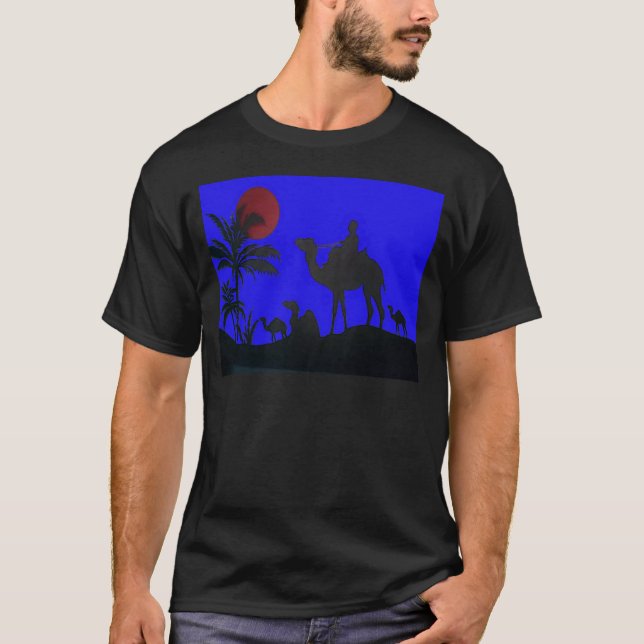 Beautiful Amazing Sunset Camel Safari Art Print T-Shirt (Front)