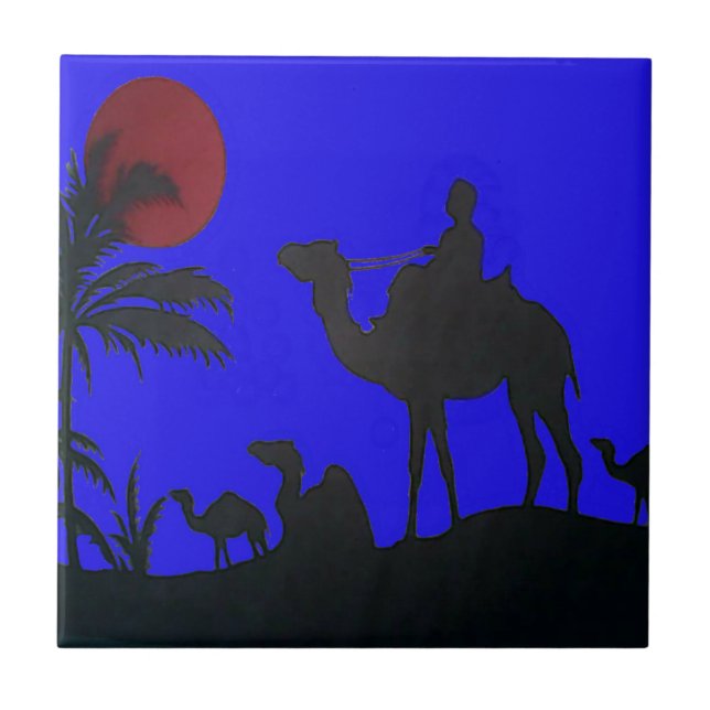 Beautiful Amazing Sunset Camel Safari Art Print Tile (Front)