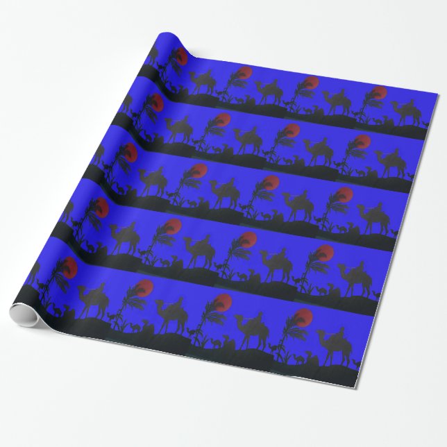 Beautiful Amazing Sunset Camel Safari Art Print Wrapping Paper (Unrolled)