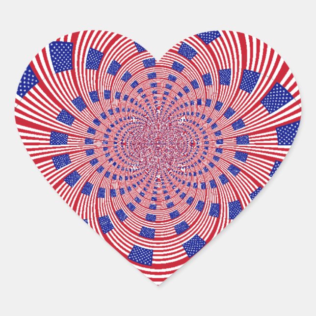 Beautiful Amazing United States Flag Kaleidoscope  Heart Sticker (Front)