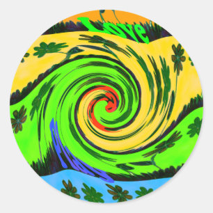 Beautiful Amazing Wavy Summer Wave Floral Colours Classic Round Sticker