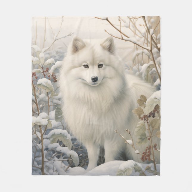 Beautiful American Eskimo Dog Fleece Blanket (Front)