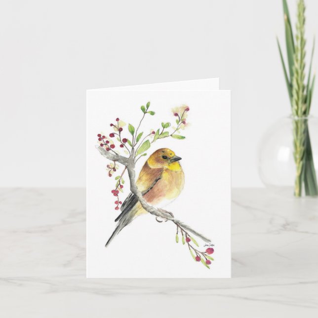 Beautiful American Goldfinch Watercolor Note Card (Front)