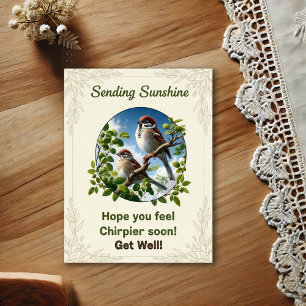 Beautiful American Tree Sparrows Get Well Postcard