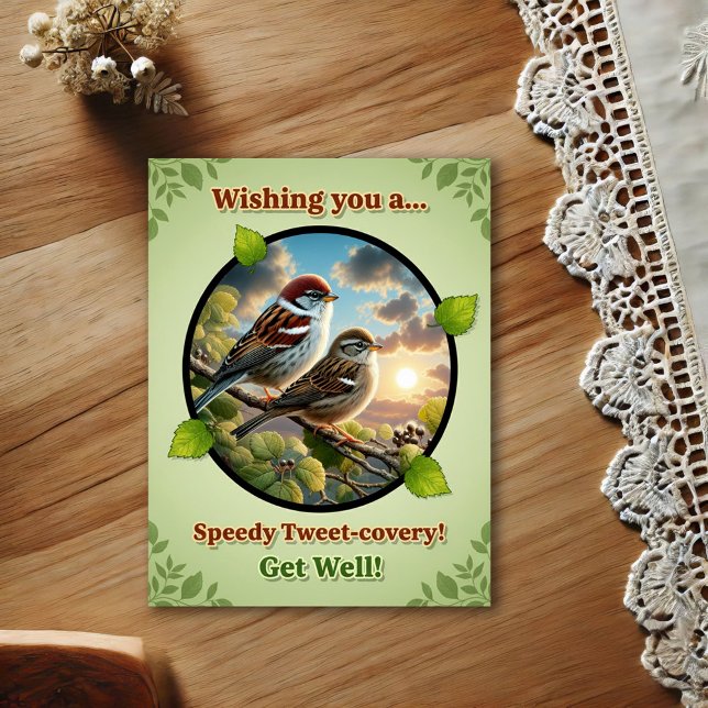 Beautiful American Tree Sparrows Get Well Postcard (Creator Uploaded)
