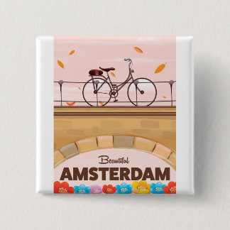 Beautiful Amsterdam cycling travel poster. 15 Cm Square Badge