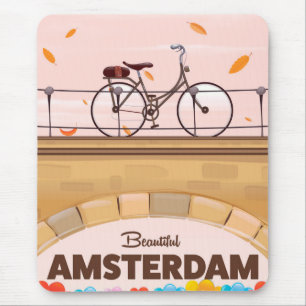 Beautiful Amsterdam cycling travel poster. Mouse Mat