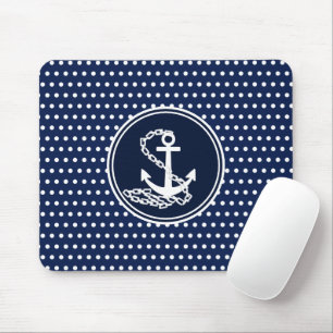 Beautiful Anchor, Blue And White Maritime Style Mouse Mat