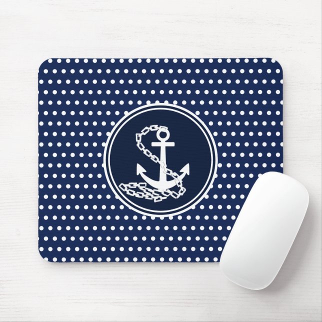 Beautiful Anchor, Blue And White Maritime Style Mouse Mat (With Mouse)
