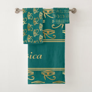 Beautiful ancient Egyptian eye faux golden symbol Bath Towel Set