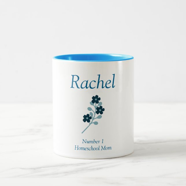 Beautiful and Blue Homeschool Mum Floral Two-Tone Coffee Mug (Center)