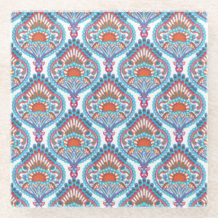 Beautiful and Colorful Ornate Paisley Pattern Glass Coaster