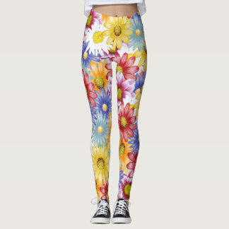 beautiful  and colourful daisies leggings