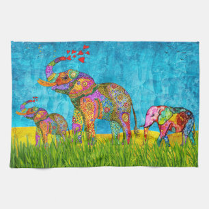 Beautiful and Colourful Elephants Kitchen Towel