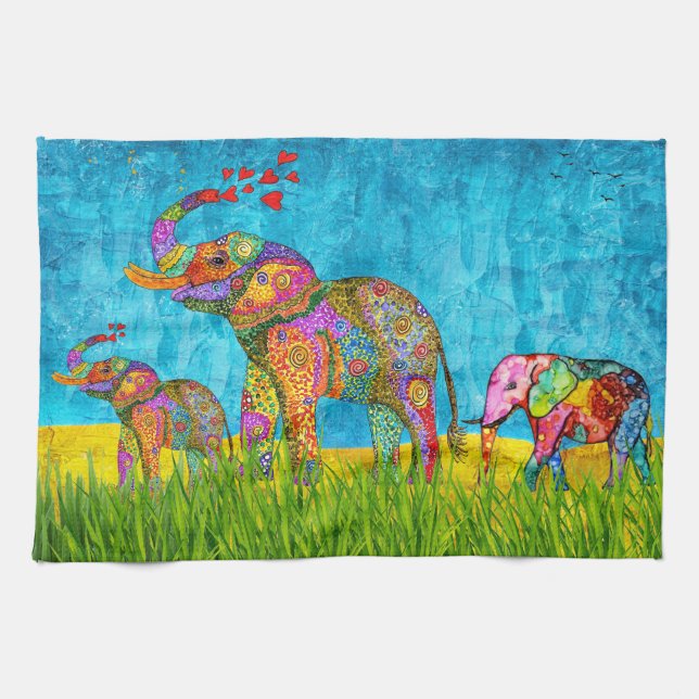 Beautiful and Colourful Elephants Kitchen Towel (Horizontal)