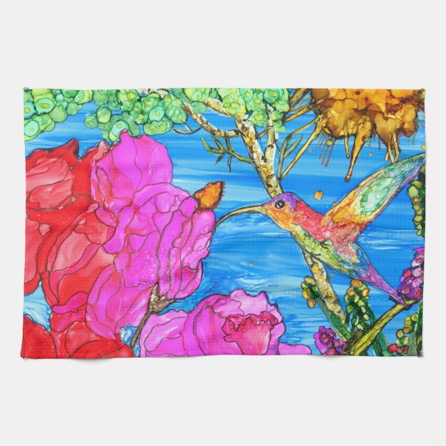 Beautiful and Colourful Hummingbird Kitchen Towel (Horizontal)