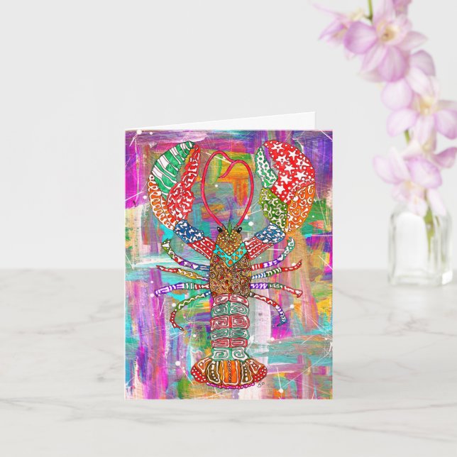 Beautiful and Colourful Lobster Greeting Card (Orchid)