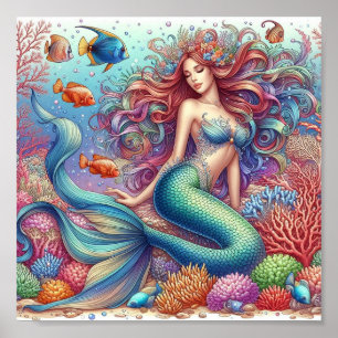Beautiful and Colourful Mermaid Poster