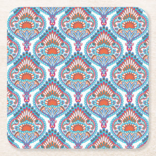Beautiful and Colourful Ornate Paisley Pattern Square Paper Coaster