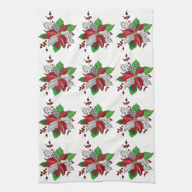 Beautiful and Colourful Poinsettia Kitchen Towel (Vertical)