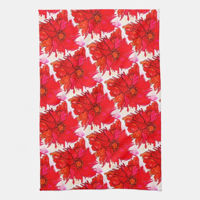 Beautiful and Colourful Poppy Flower Kitchen Towel (Vertical)