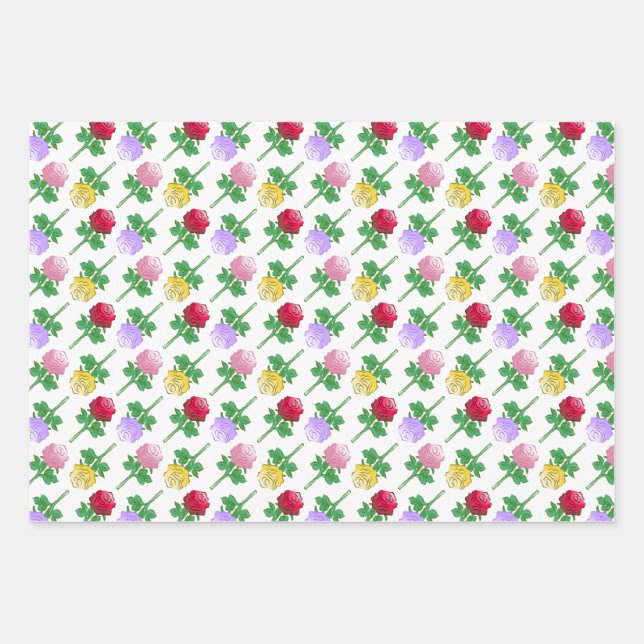 Beautiful and Colourful Roses Wrapping Paper Sheet (Front)