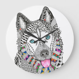 Beautiful and Colourful Siberian Husky Clock