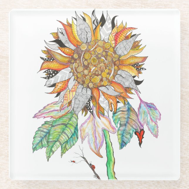 Beautiful and Colourful Sunflower  Glass Coaster (Front)