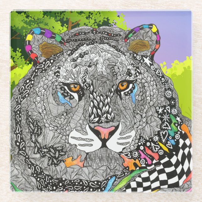 Beautiful and Colourful Tiger Glass Coaster (Front)
