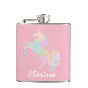 Beautiful and colourful unicorn hip flask