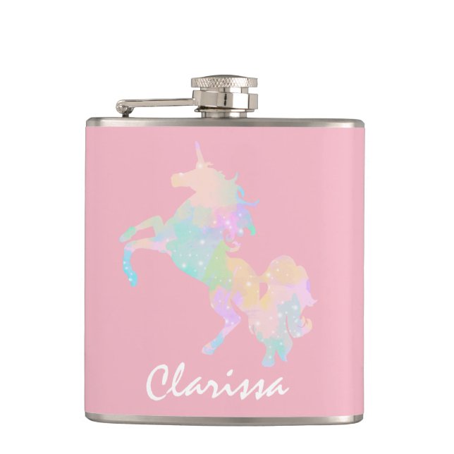 Beautiful and colourful unicorn hip flask (Front)