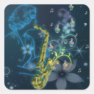 Beautiful and cool Glowing blue lady playing music Square Sticker