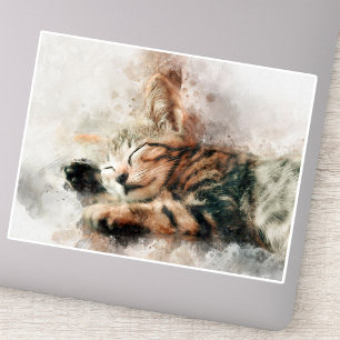 Beautiful and cute kitten sleeping watercolor